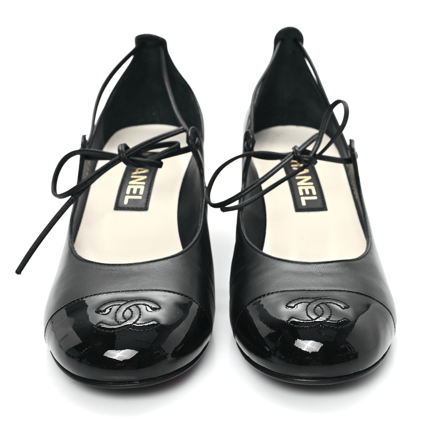 Lambskin Patent Cap Toe CC Mary Jane Pumps 39 Black