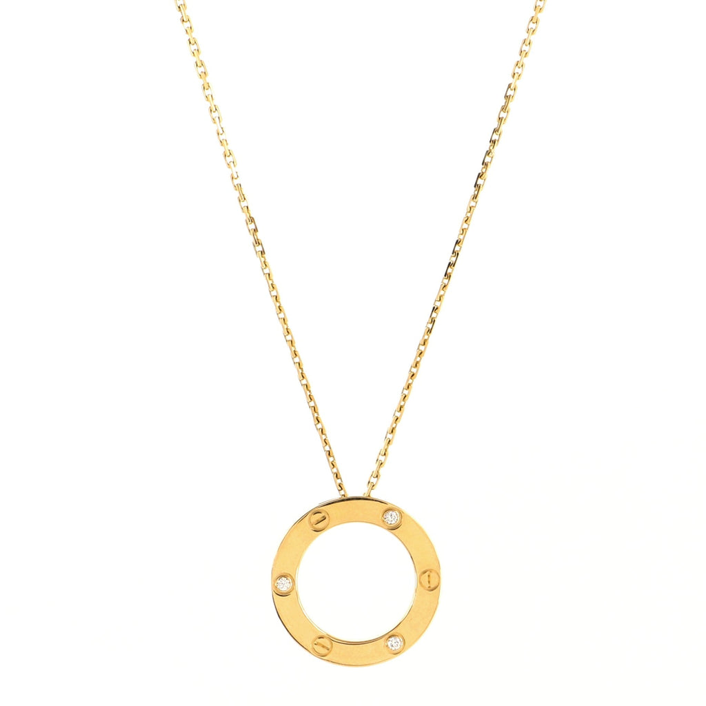 3 Diamonds Love Pendant Necklace 18K Yellow Gold and Diamonds