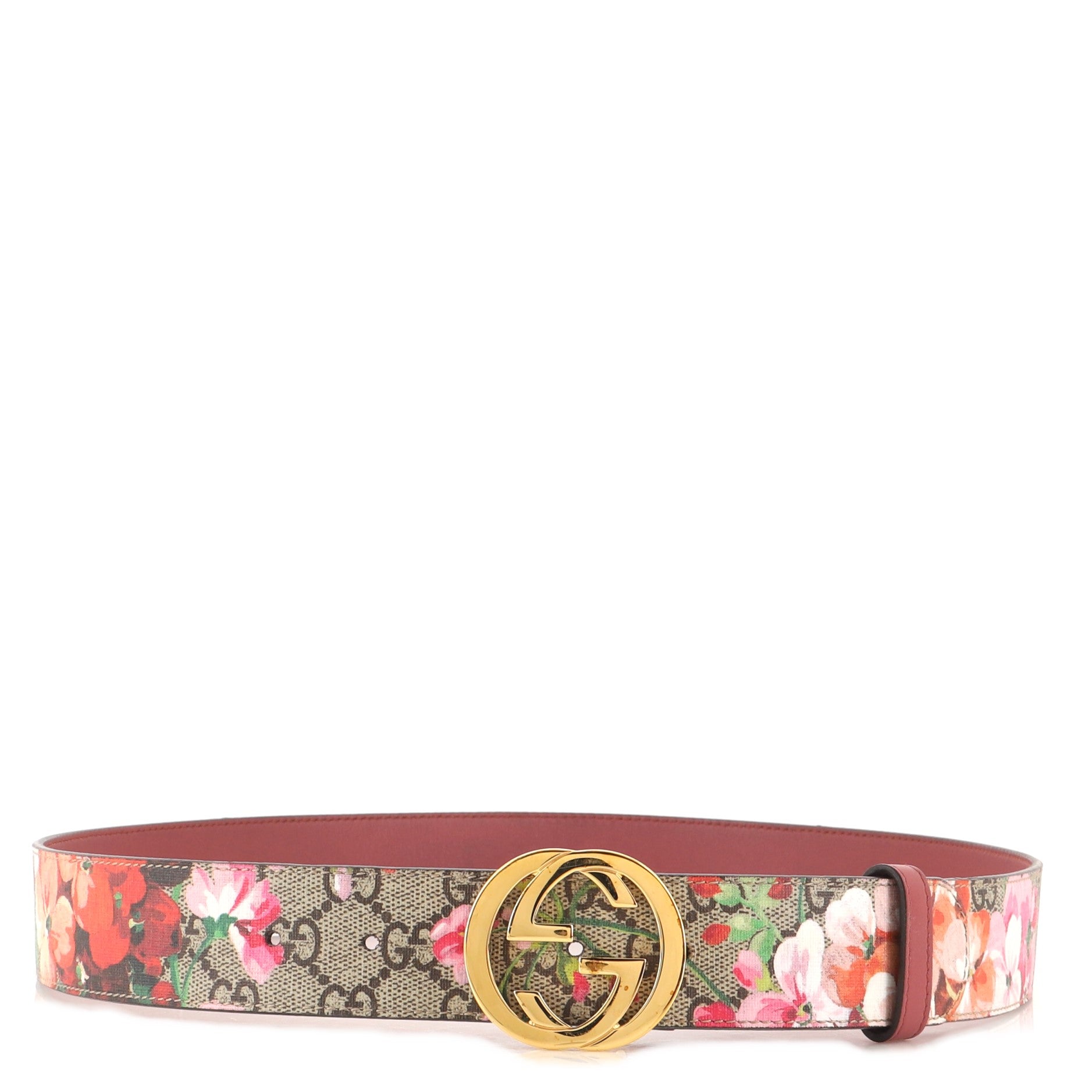 Interlocking G Belt Blooms Print GG Coated Canvas Wide 90