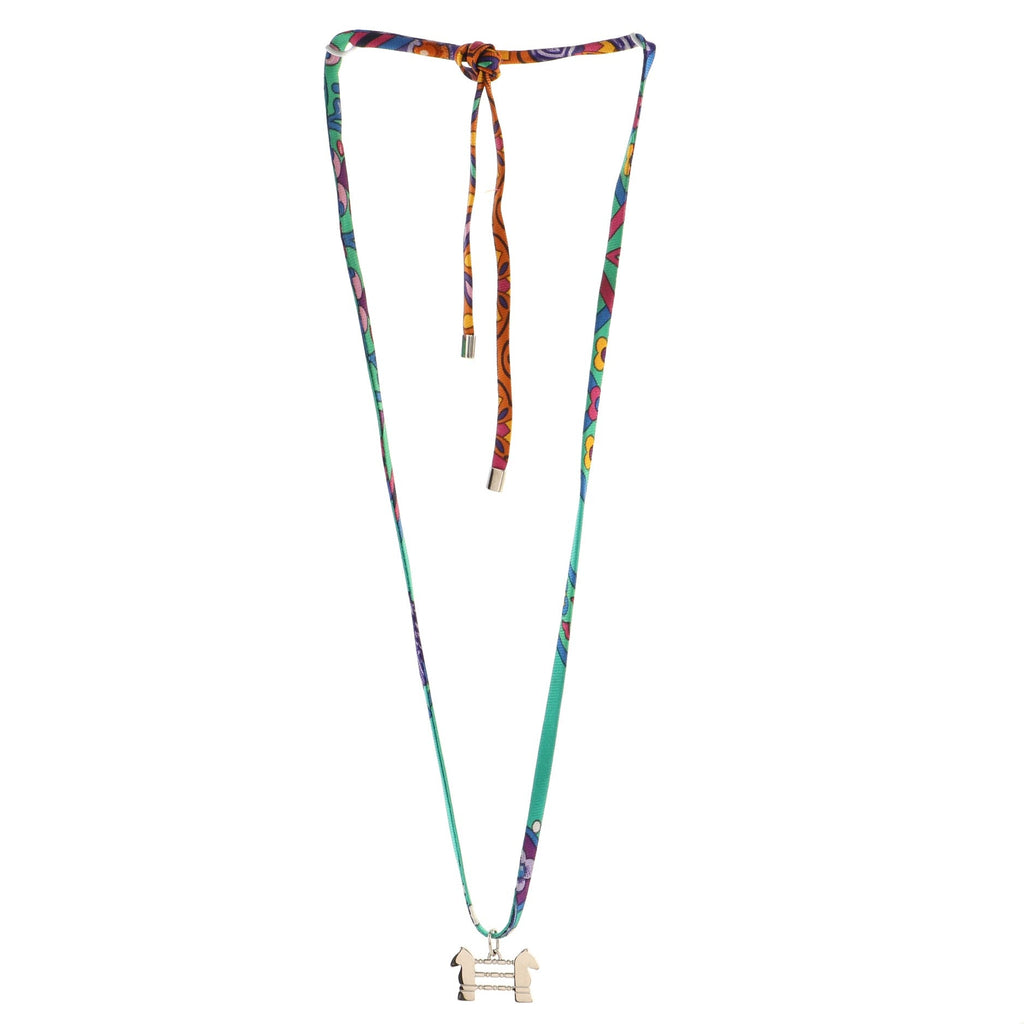 Equestrian Charm Pendant Necklace Metal and Silk