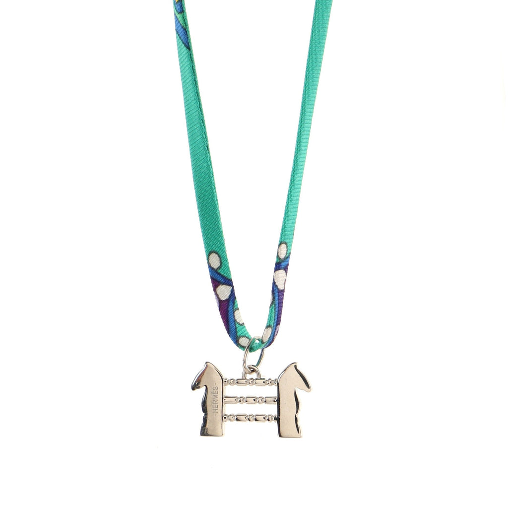 Equestrian Charm Pendant Necklace Metal and Silk