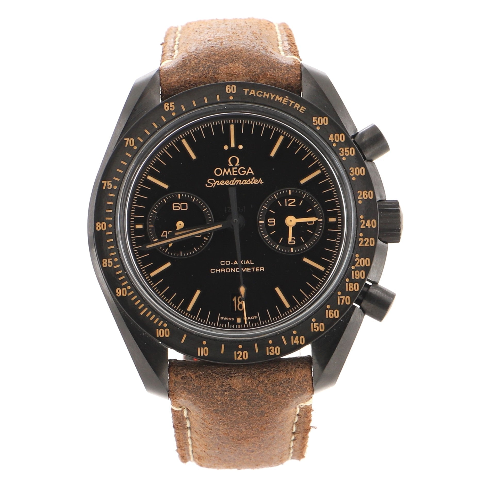 Speedmaster Professional Moonwatch Dark Side Of The Moon Co-Axial Chronometer Chronograph Automatic Watch Ceramic and Leather 44