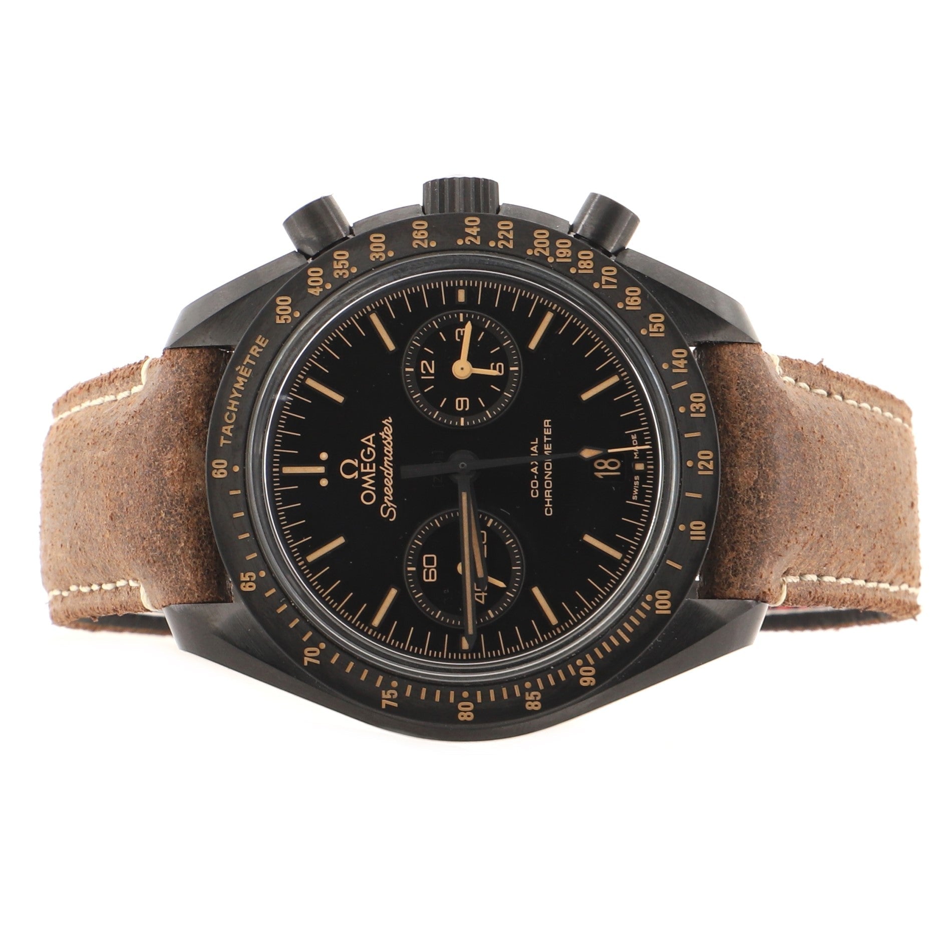 Speedmaster Professional Moonwatch Dark Side Of The Moon Co-Axial Chronometer Chronograph Automatic Watch Ceramic and Leather 44