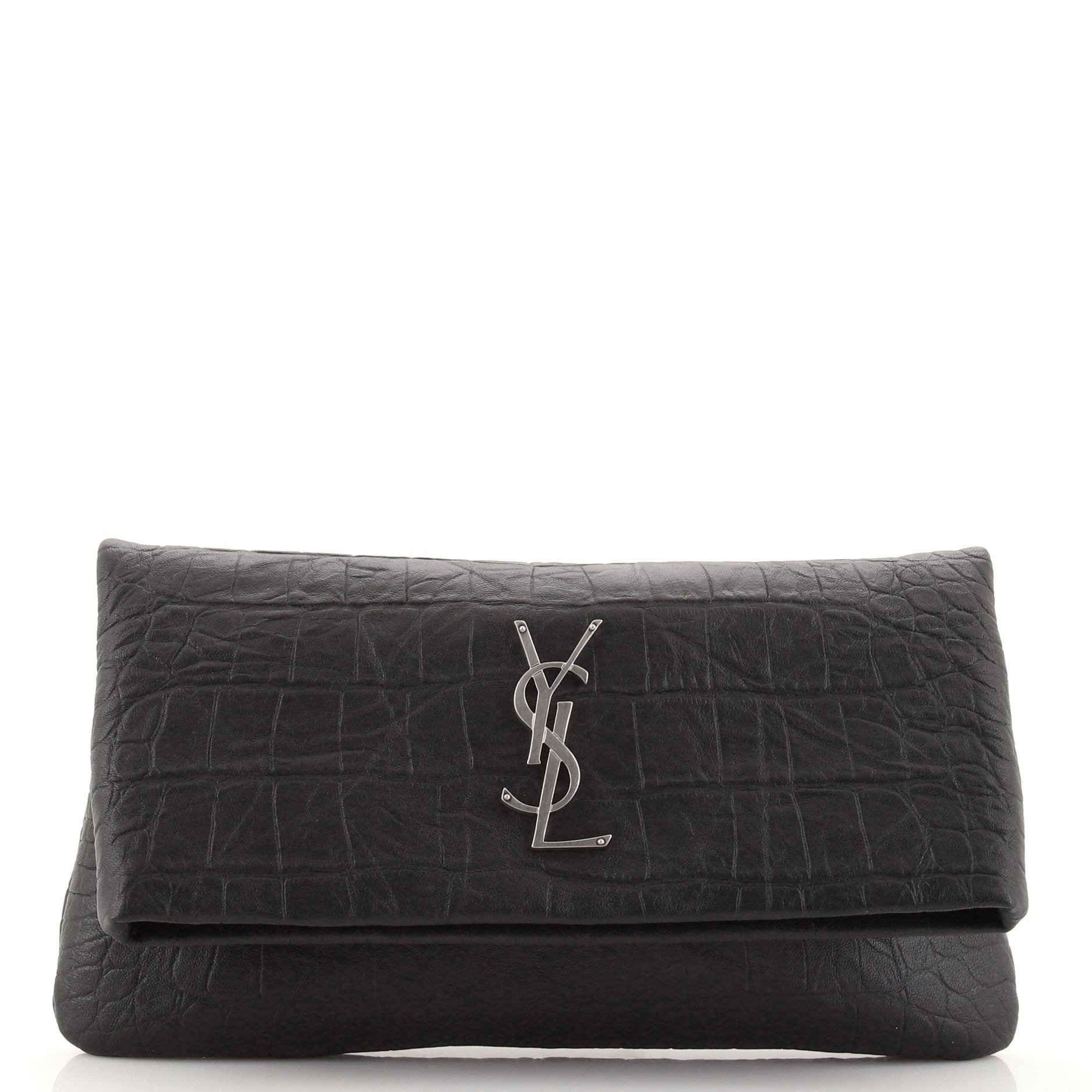 West Hollywood Fold Over Clutch Crocodile Embossed Leather