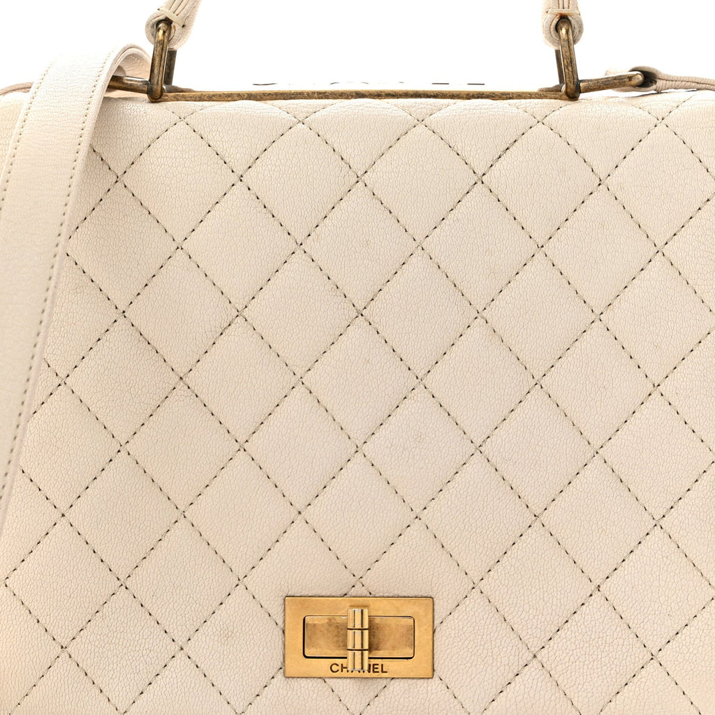 Goatskin Quilted Large Rita Top Handle Flap Beige