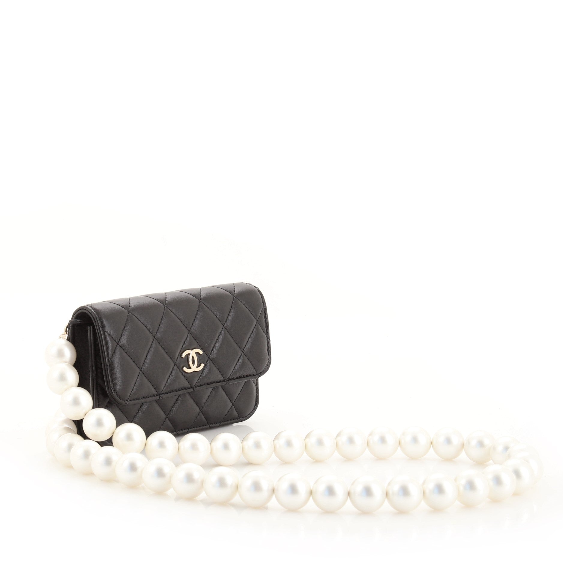 Pearl Strap Clutch with Chain Quilted Calfskin