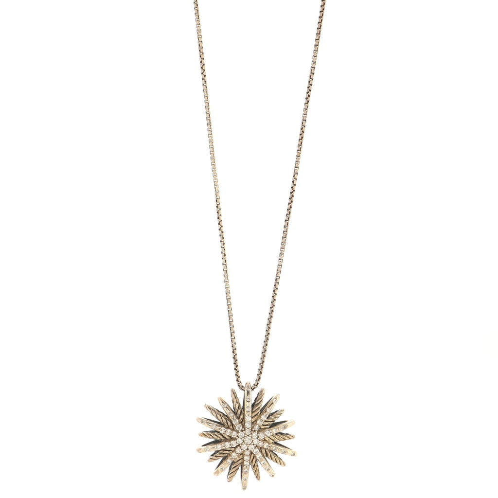 Starburst Pendant Necklace Sterling Silver with Diamonds Medium