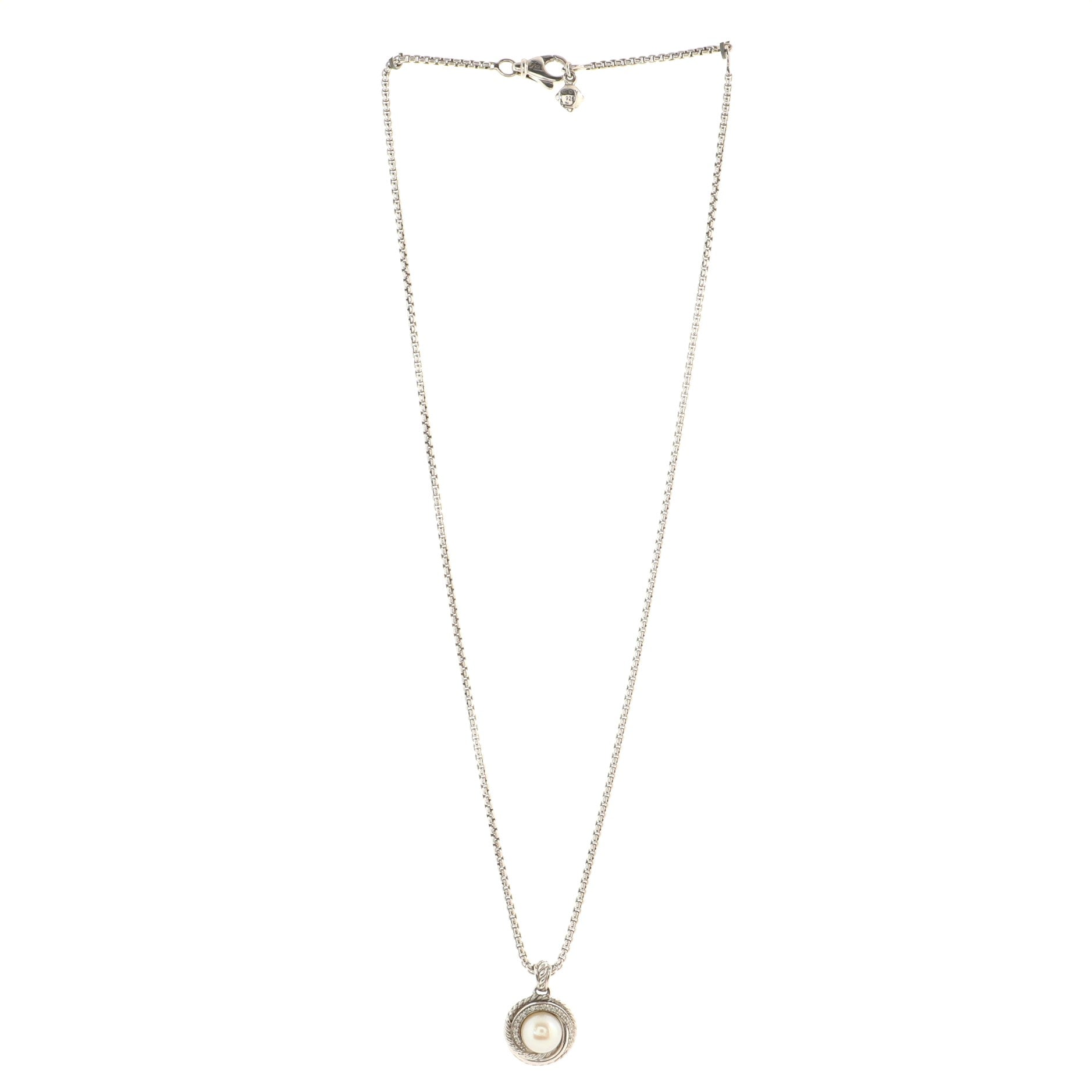 Crossover Pendant Necklace Sterling Silver with Pearl and Diamonds 8mm