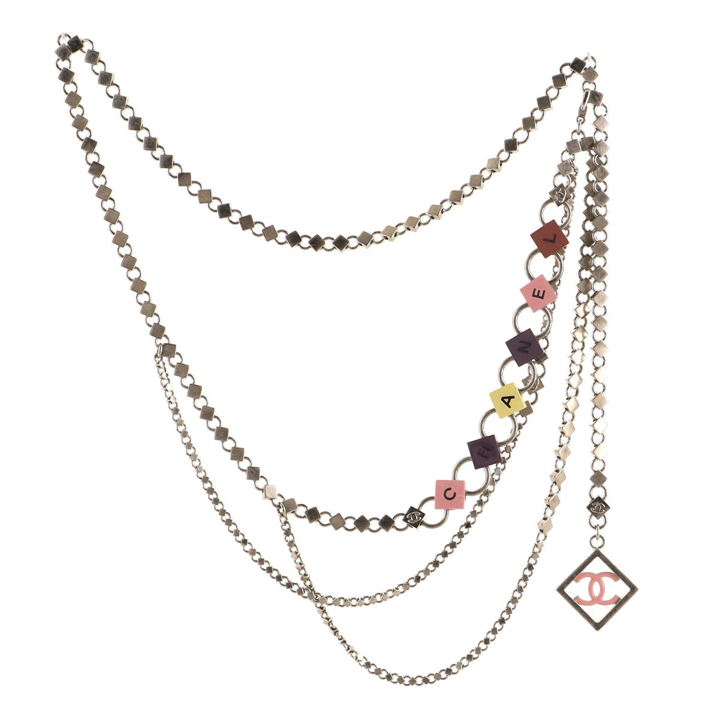 Square CC Logo Multi Chain Belt Resin and Metal 95