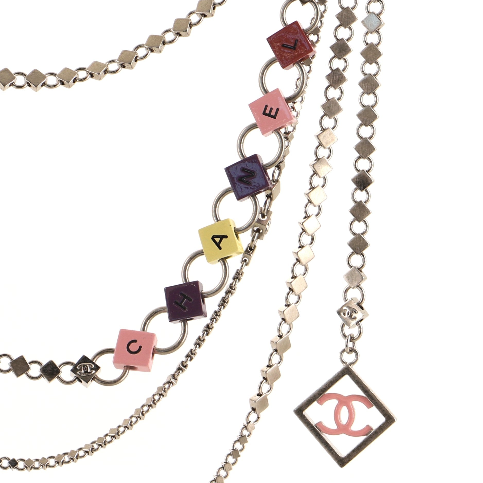 Square CC Logo Multi Chain Belt Resin and Metal 95