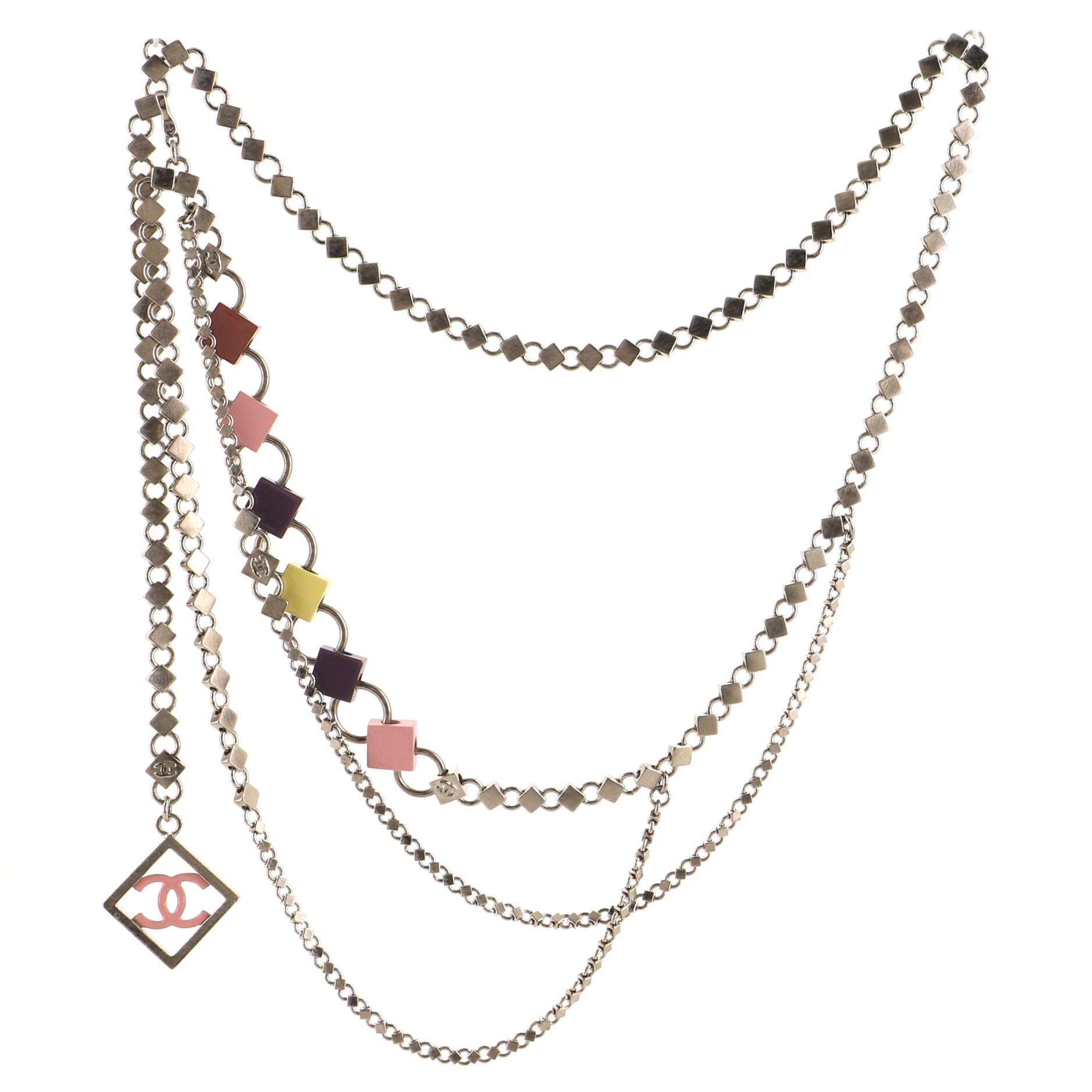 Square CC Logo Multi Chain Belt Resin and Metal 95