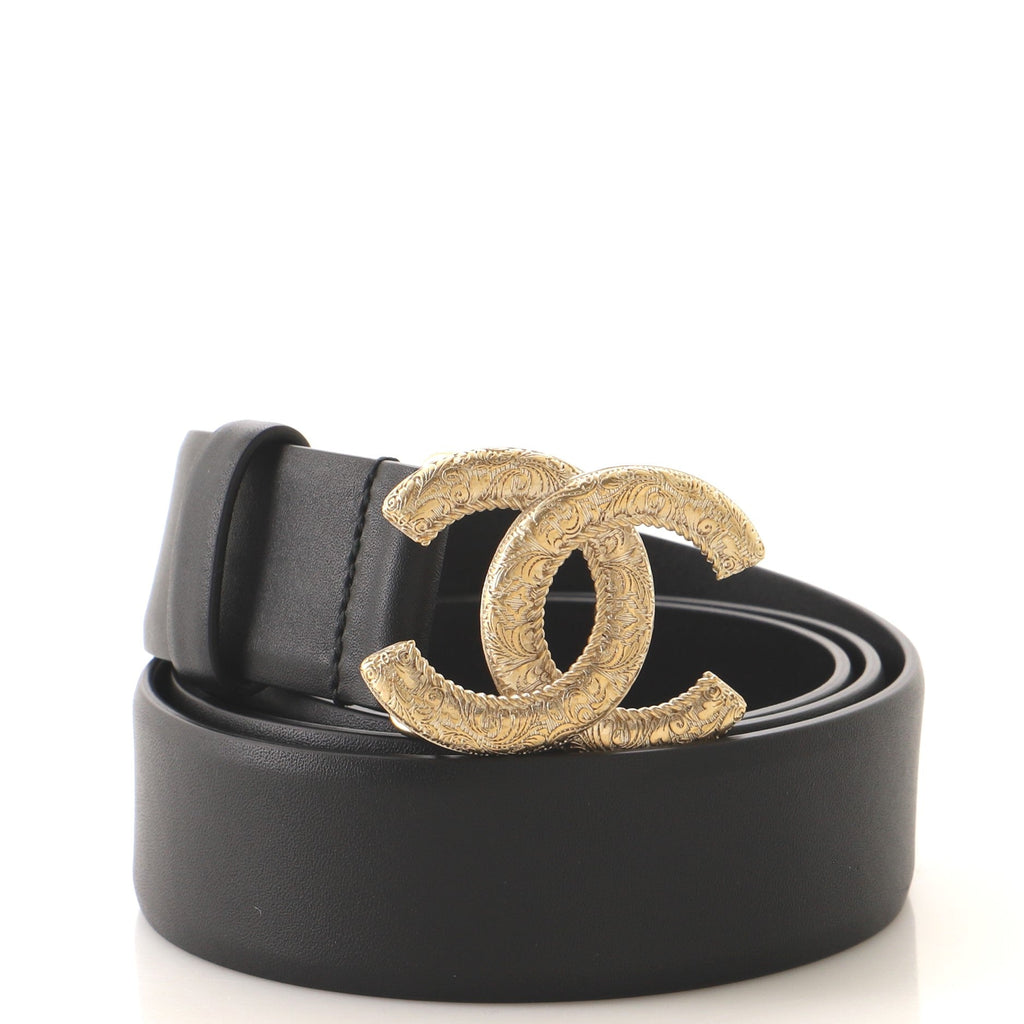 CC Belt Etched Metal with Leather Medium 85