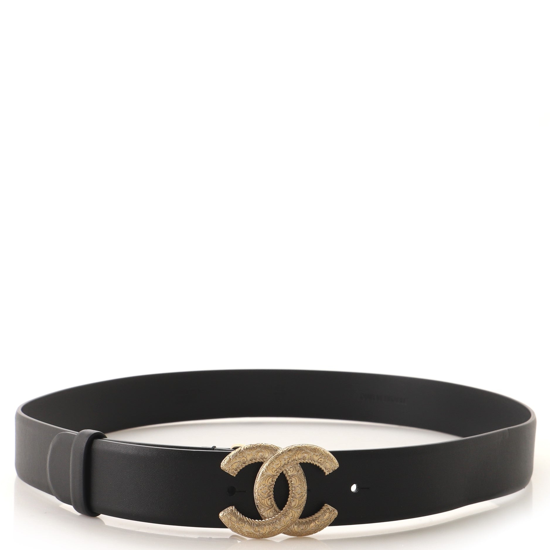 CC Belt Etched Metal with Leather Medium 85
