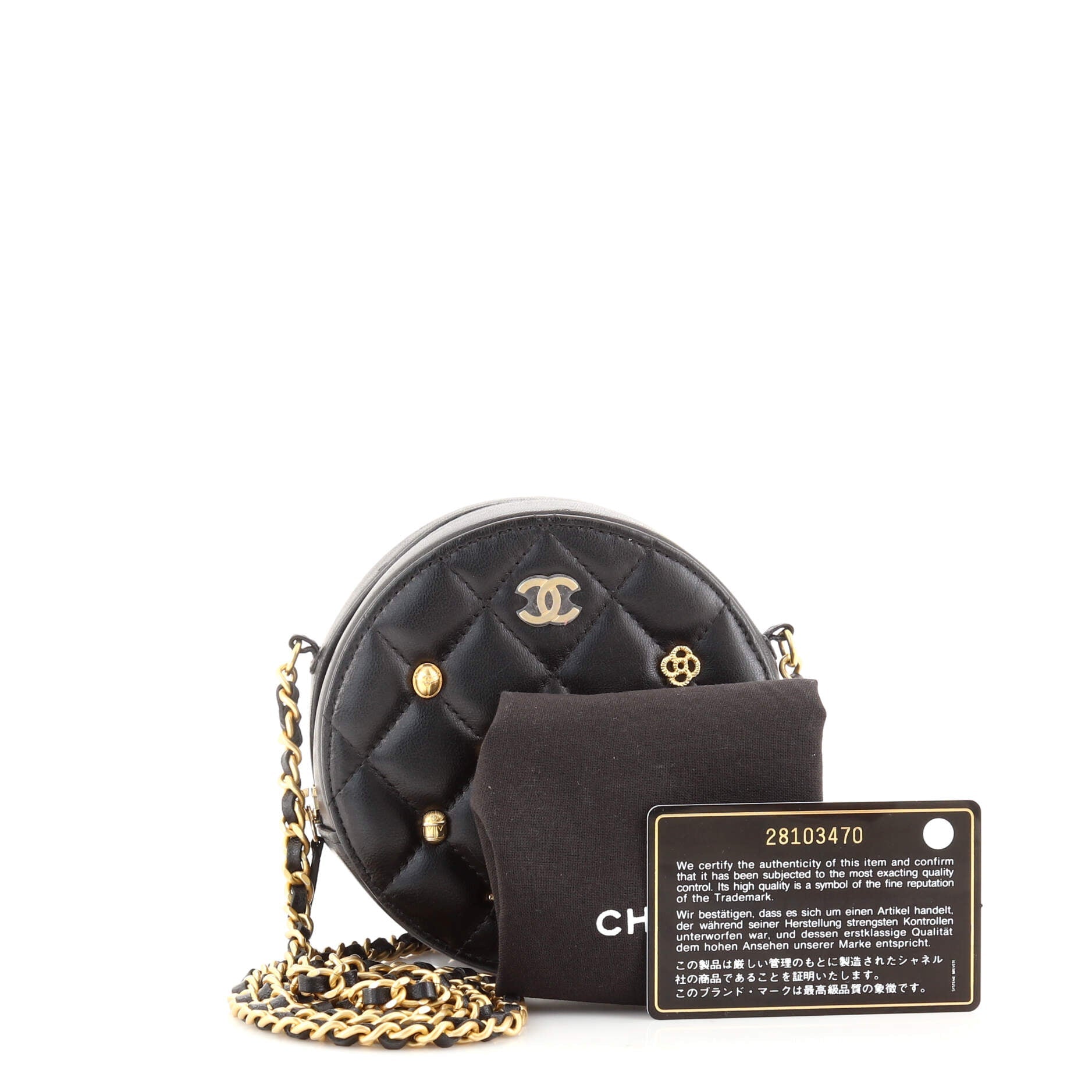 Egyptian Amulet Round Chain Clutch Quilted Calfskin Mini