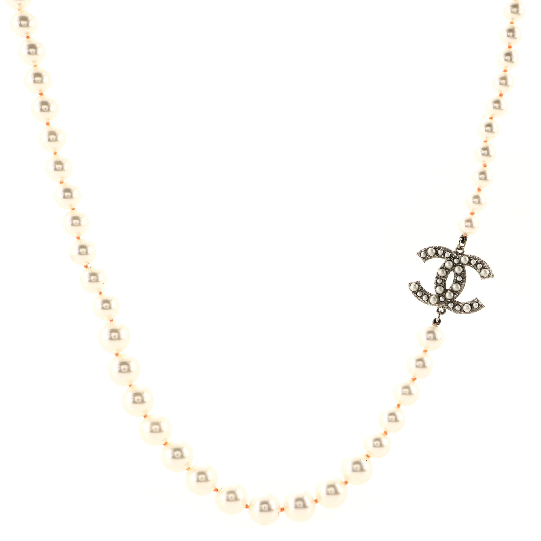 CC Long Necklace Faux Pearls with Crystals and Gripoix