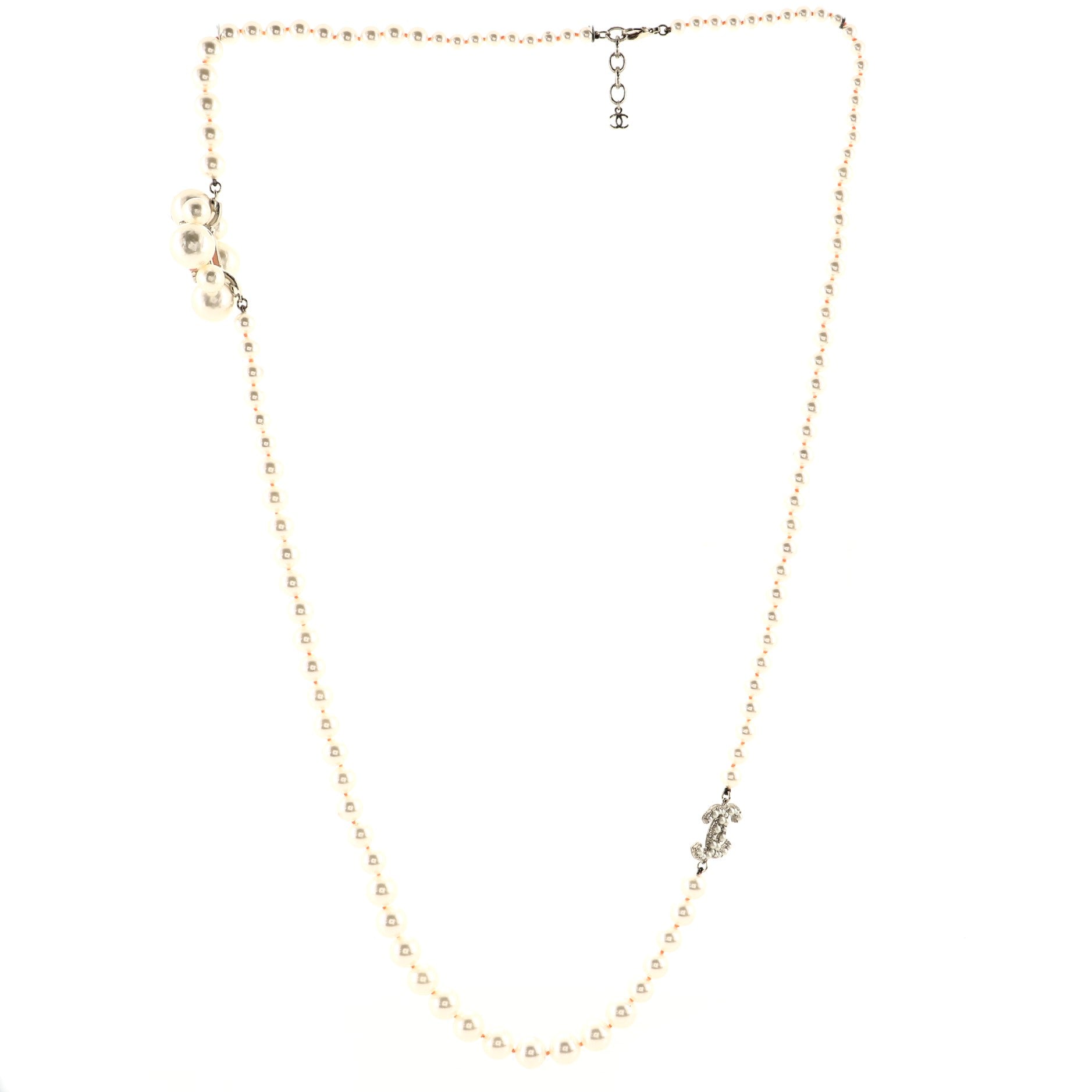 CC Long Necklace Faux Pearls with Crystals and Gripoix