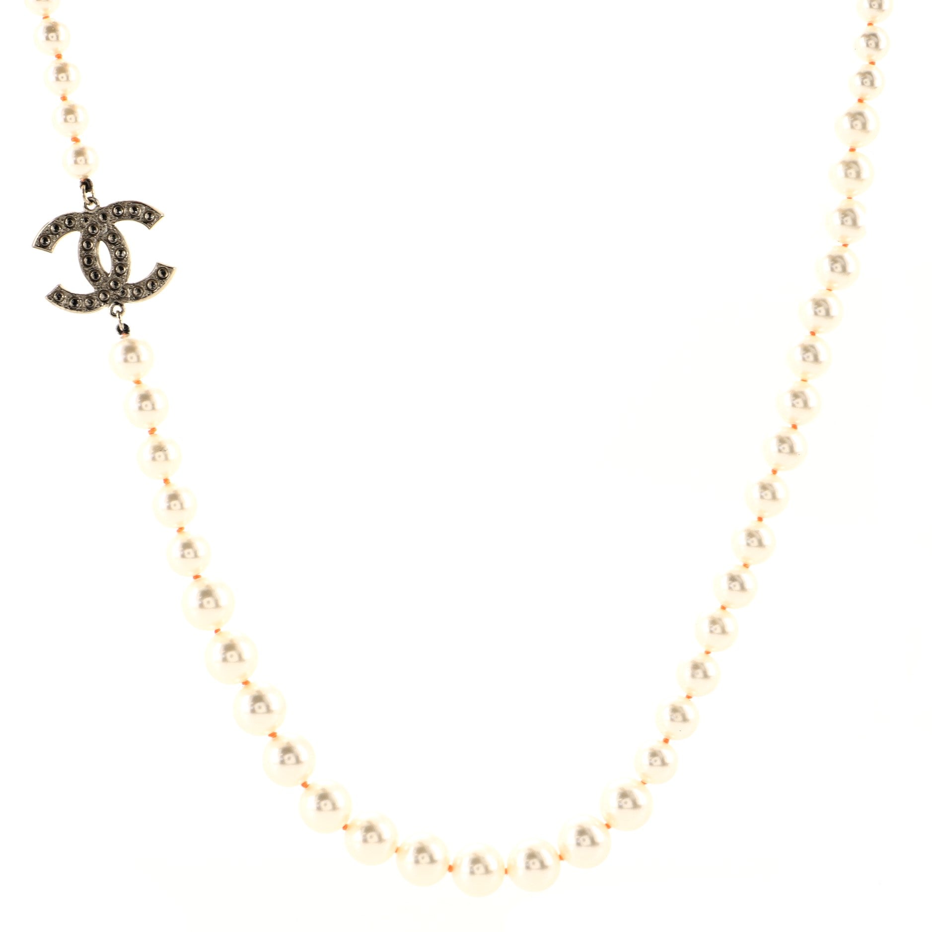 CC Long Necklace Faux Pearls with Crystals and Gripoix