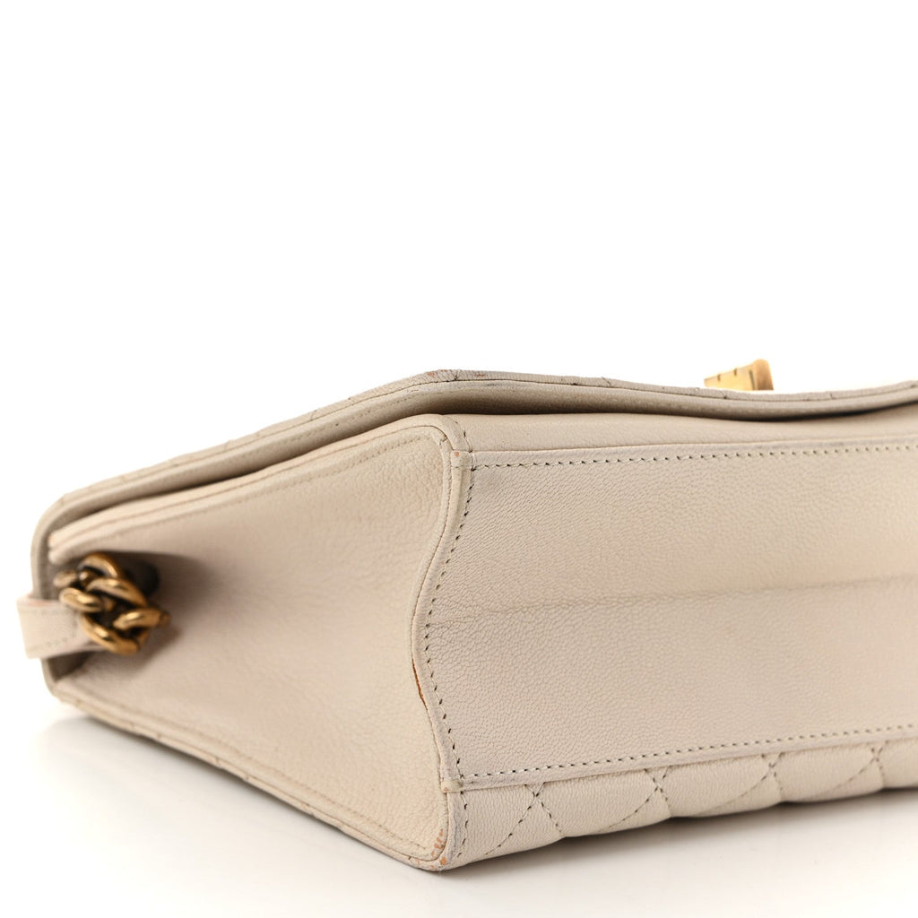 Goatskin Quilted Large Rita Top Handle Flap Beige