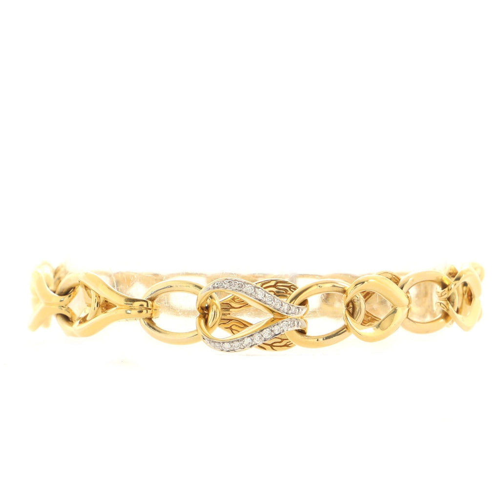 Bamboo Hook Bangle Bracelet 18K Yellow Gold with Diamonds