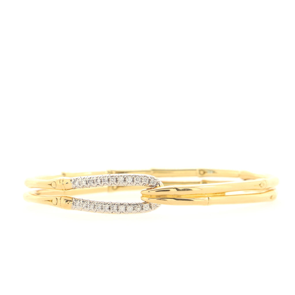 Bamboo Hook Bangle Bracelet 18K Yellow Gold with Diamonds