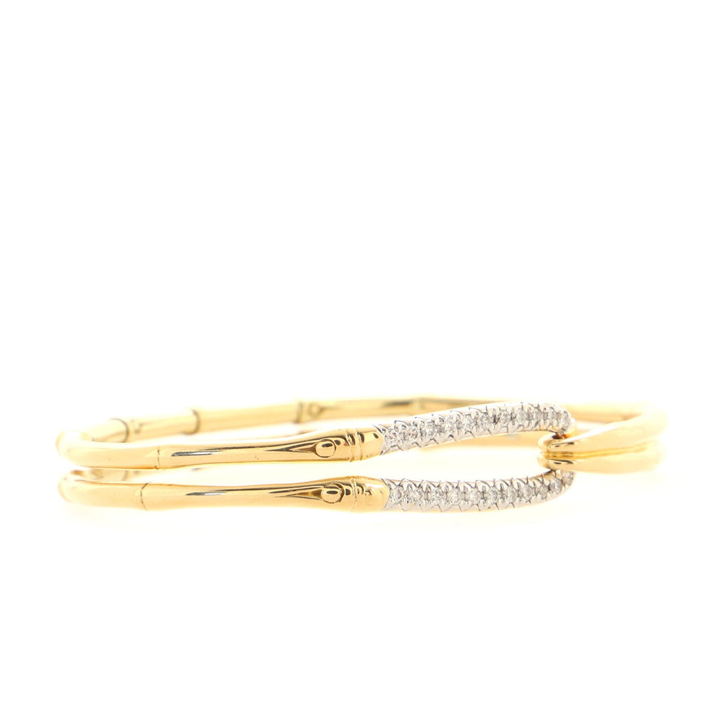 Bamboo Hook Bangle Bracelet 18K Yellow Gold with Diamonds