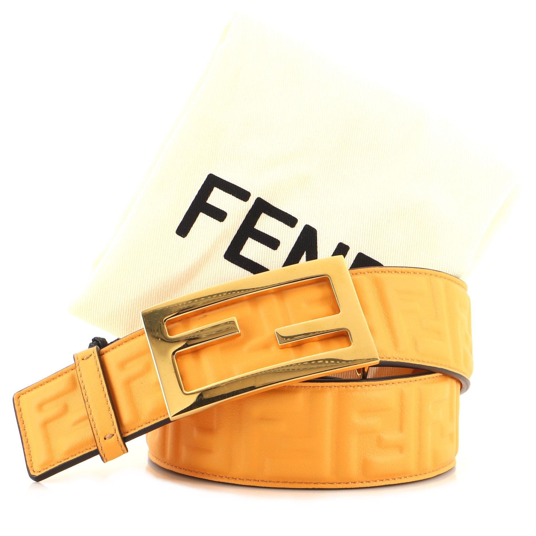 FF Buckle Belt Zucca Embossed Leather Wide 65