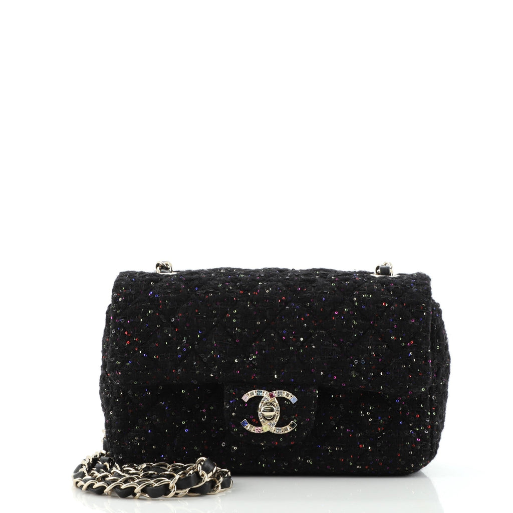 Classic Single Flap Bag Quilted Tweed and Sequins with Crystals Mini