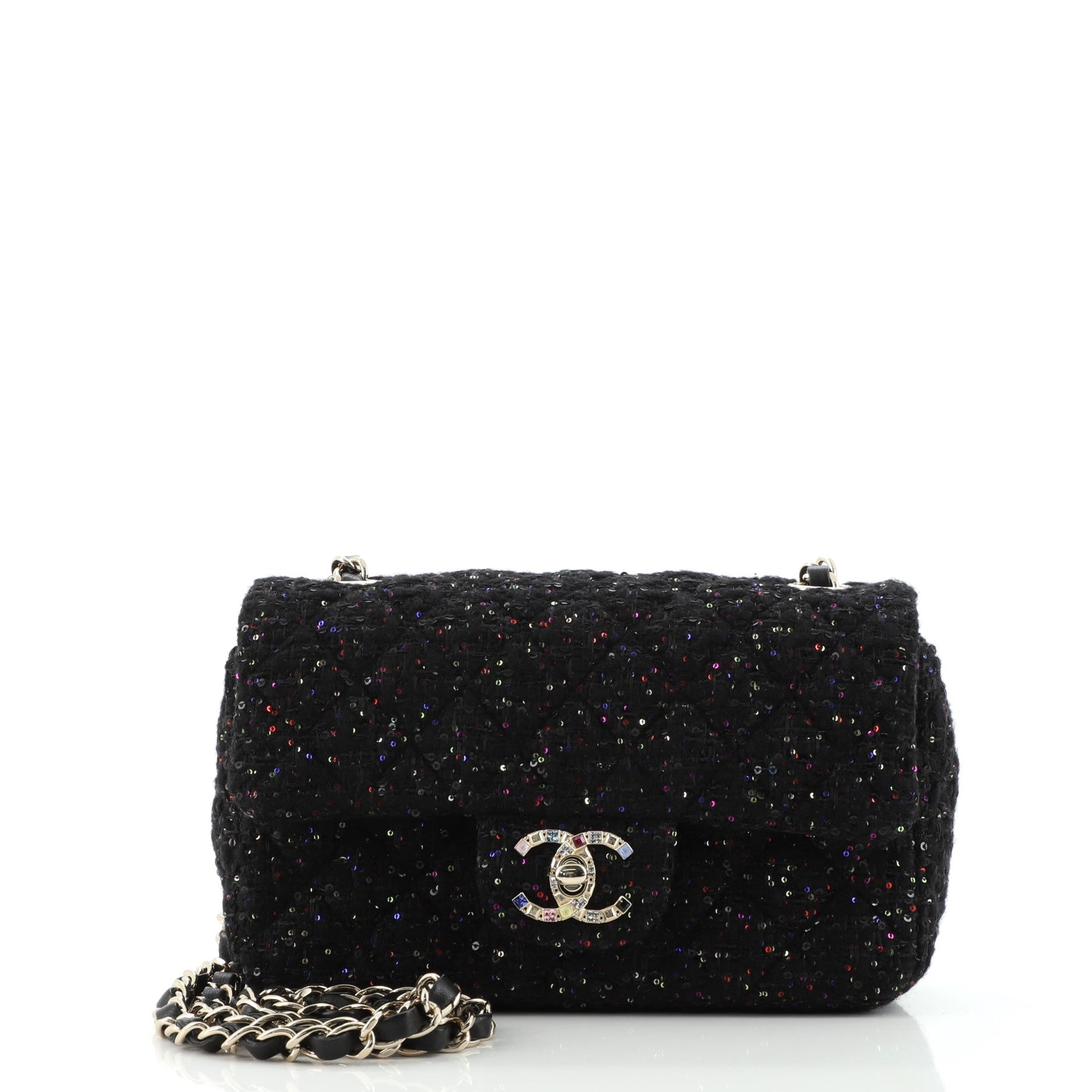 Classic Single Flap Bag Quilted Tweed and Sequins with Crystals Mini