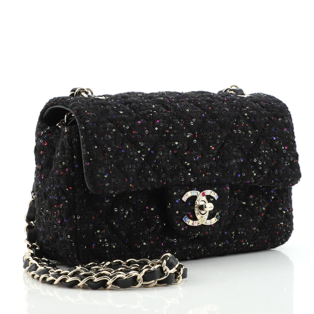 Classic Single Flap Bag Quilted Tweed and Sequins with Crystals Mini