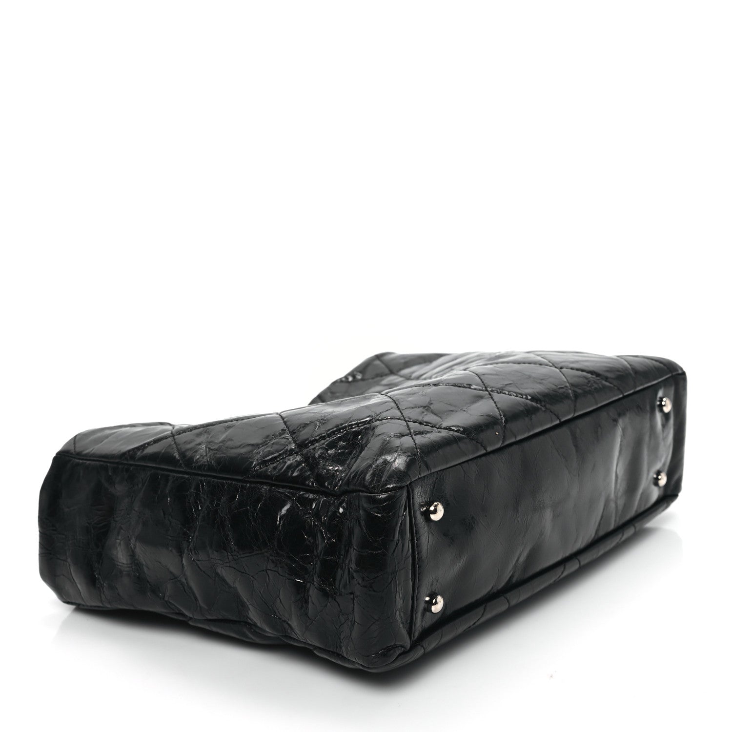 Glazed Calfskin Lambskin Quilted Portobello Tote Black Grey