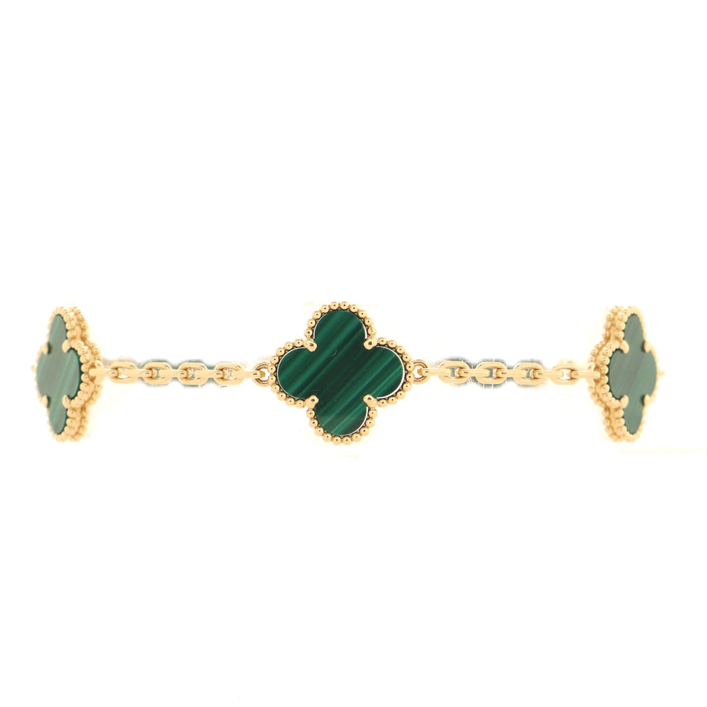 Vintage Alhambra 5 Motifs Bracelet 18K Yellow Gold and Malachite