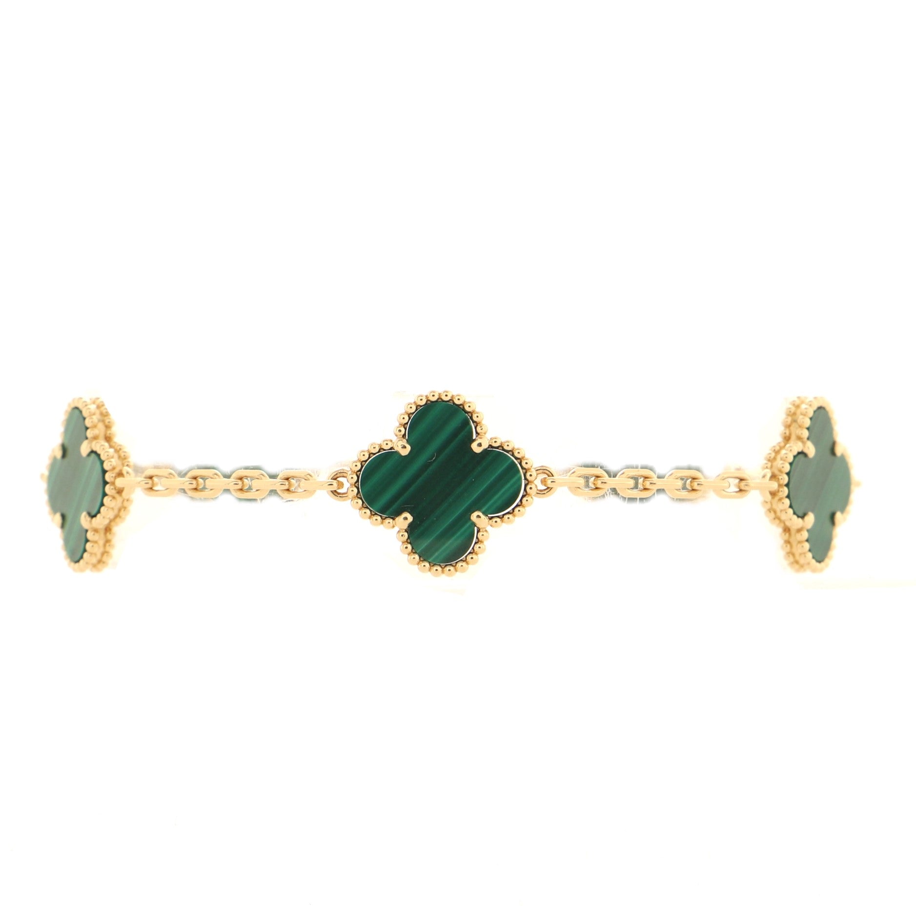 Vintage Alhambra 5 Motifs Bracelet 18K Yellow Gold and Malachite