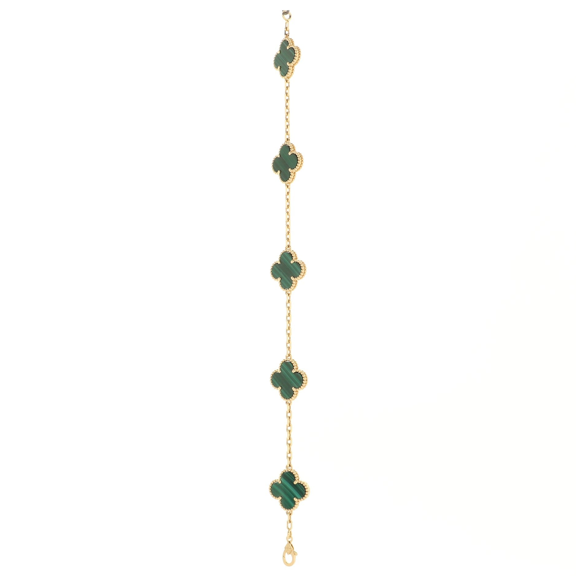 Vintage Alhambra 5 Motifs Bracelet 18K Yellow Gold and Malachite