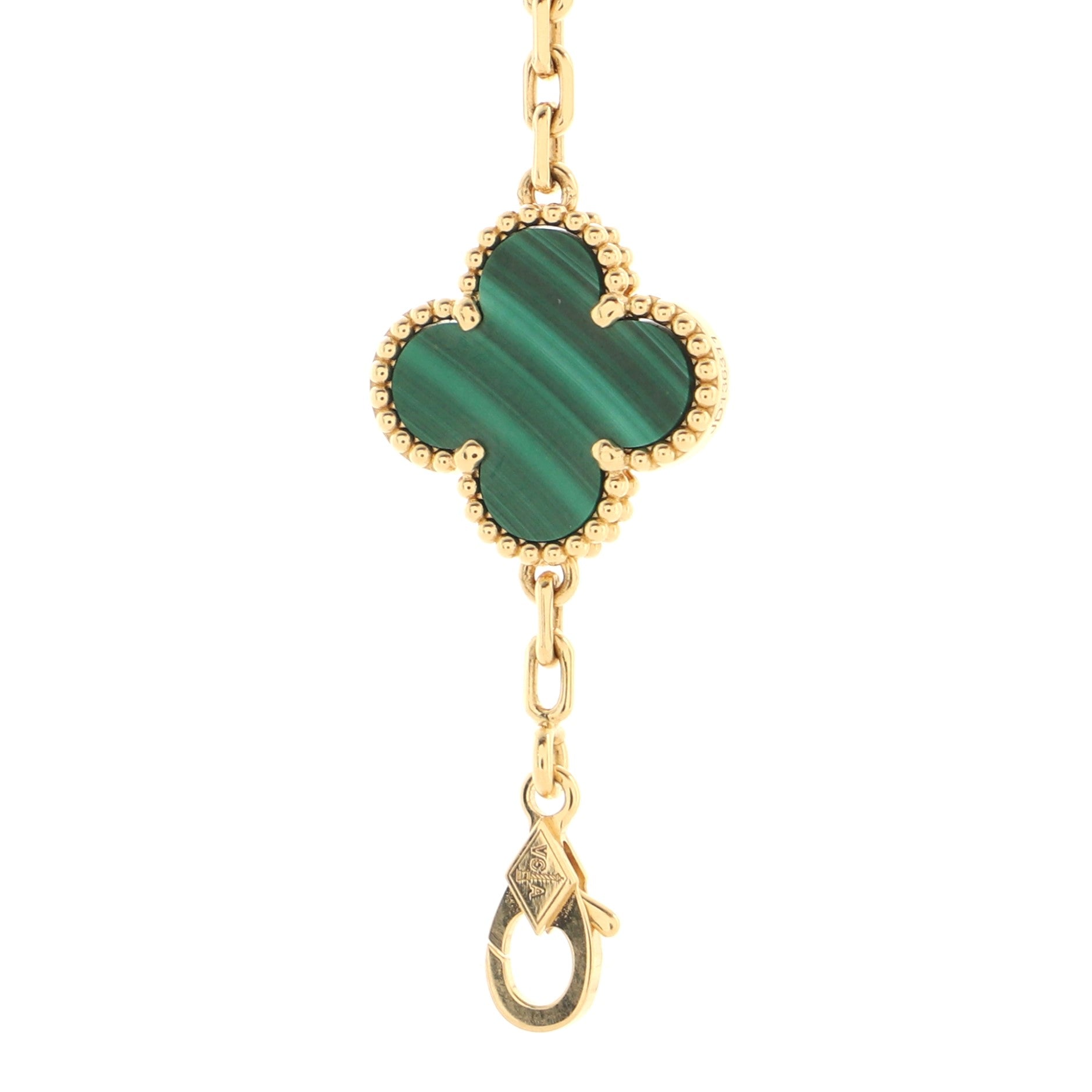 Vintage Alhambra 5 Motifs Bracelet 18K Yellow Gold and Malachite