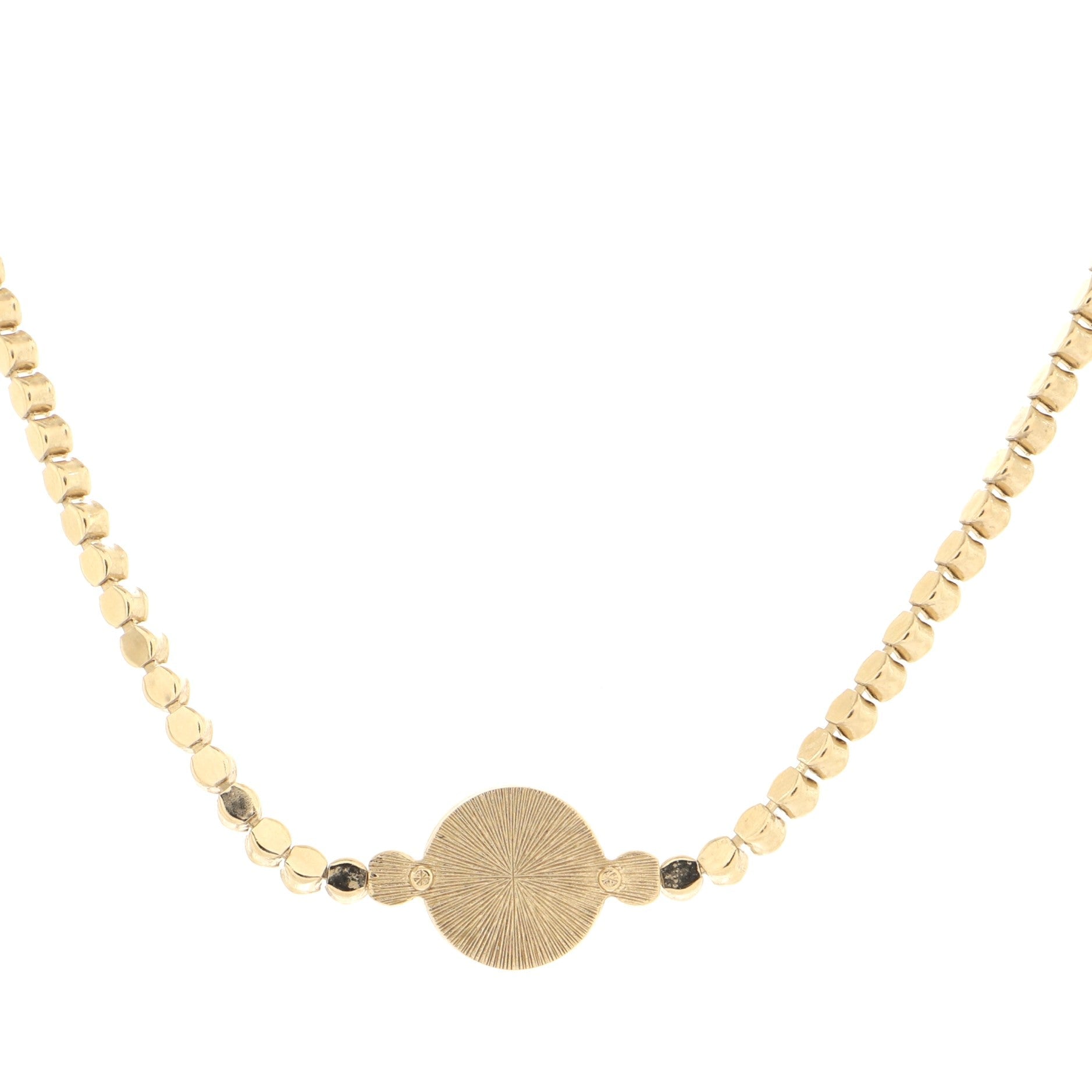 CC Round Button Choker Necklace Metal with Crystals
