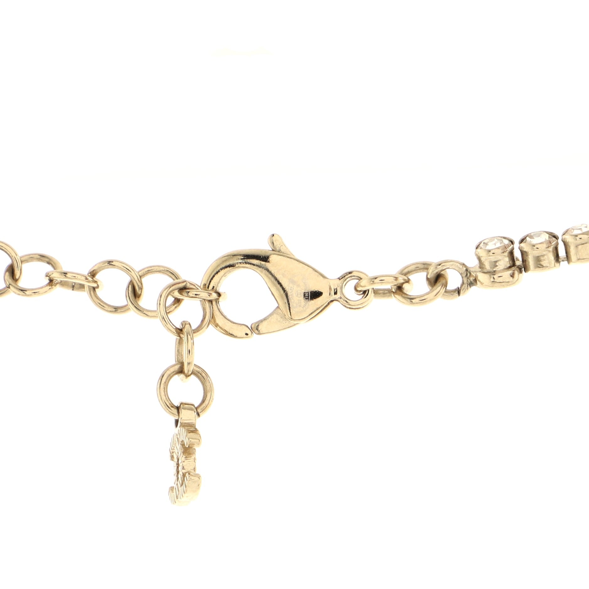 CC Round Button Choker Necklace Metal with Crystals
