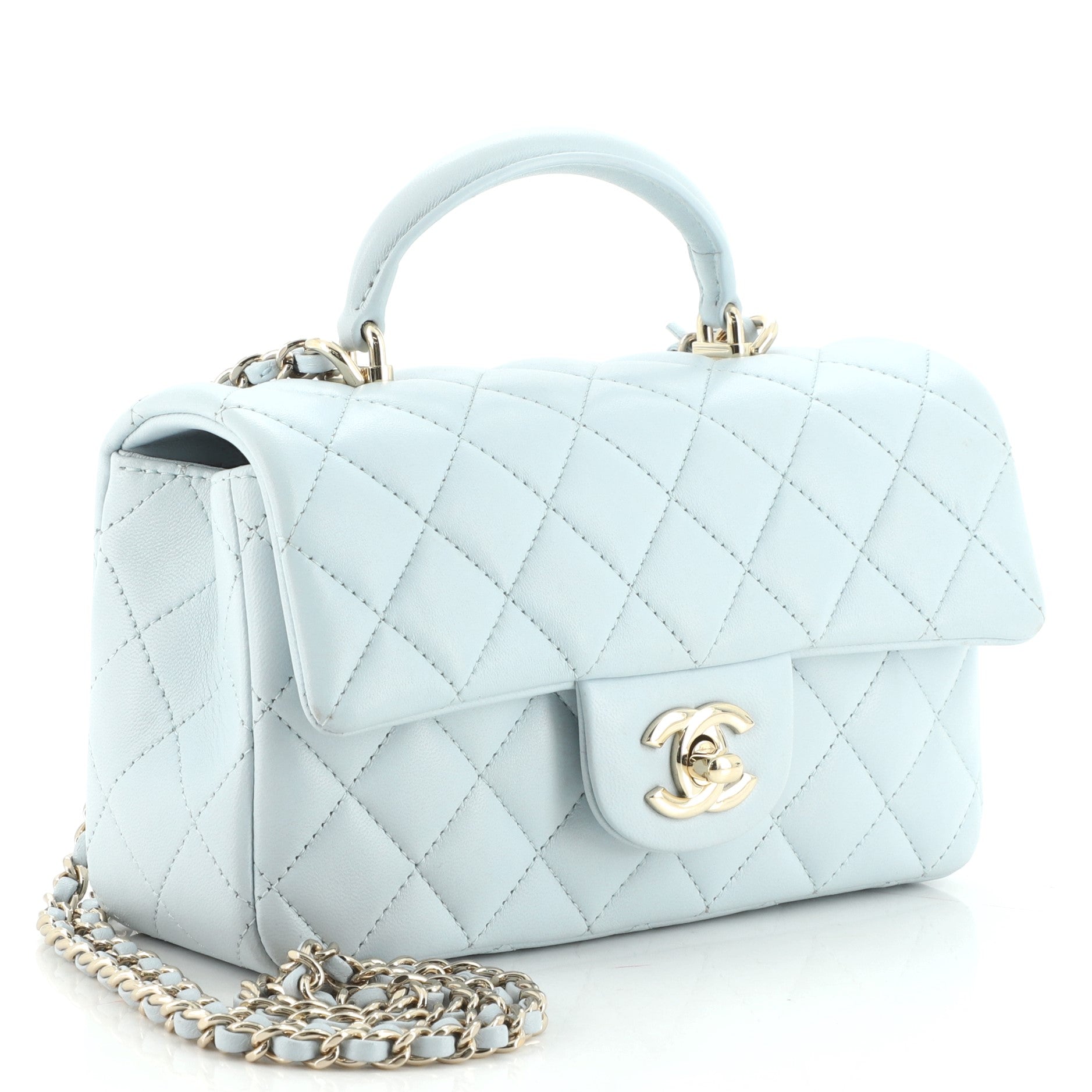Classic Single Flap Top Handle Bag Quilted Lambskin Mini
