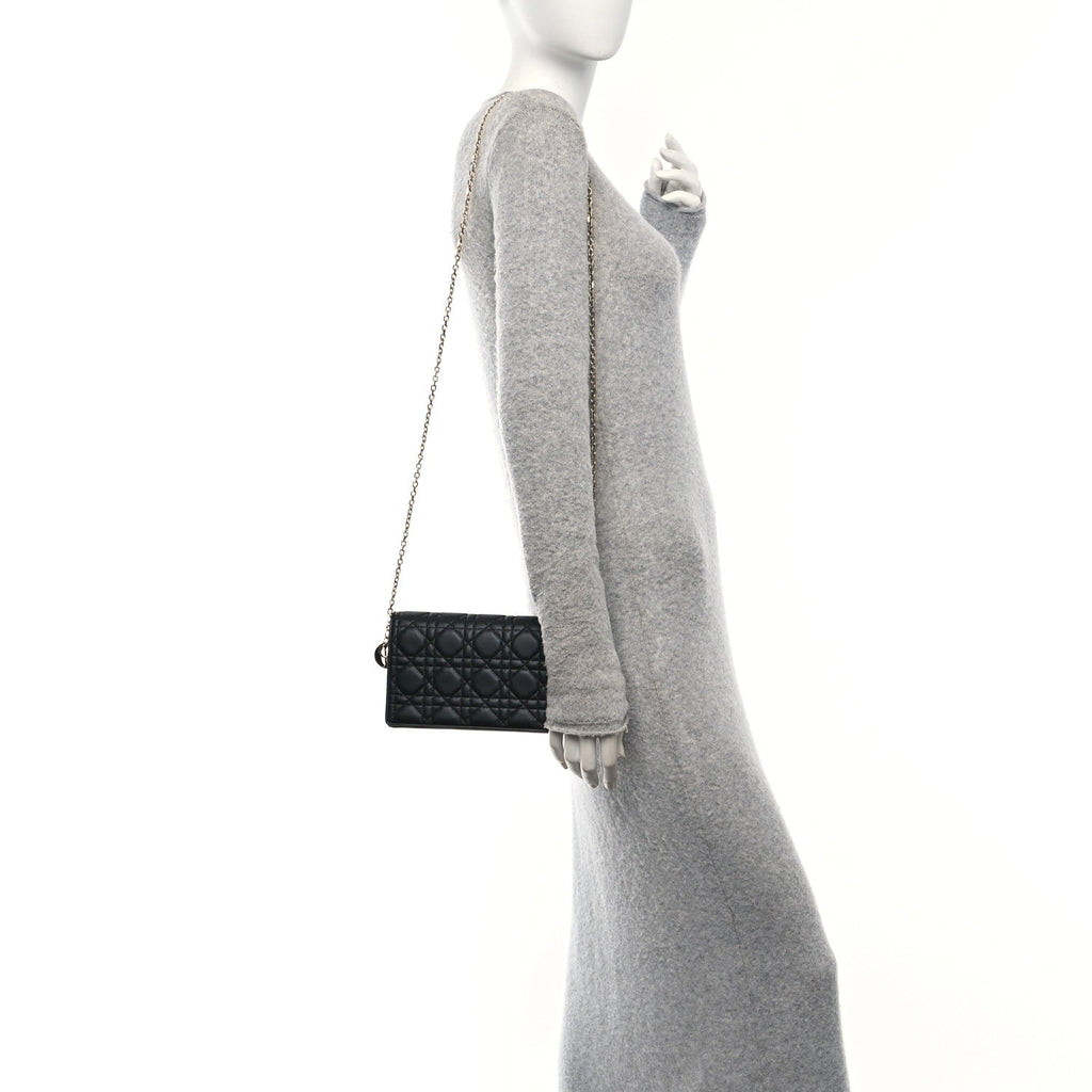 Lambskin Cannage Lady Dior Pouch Black