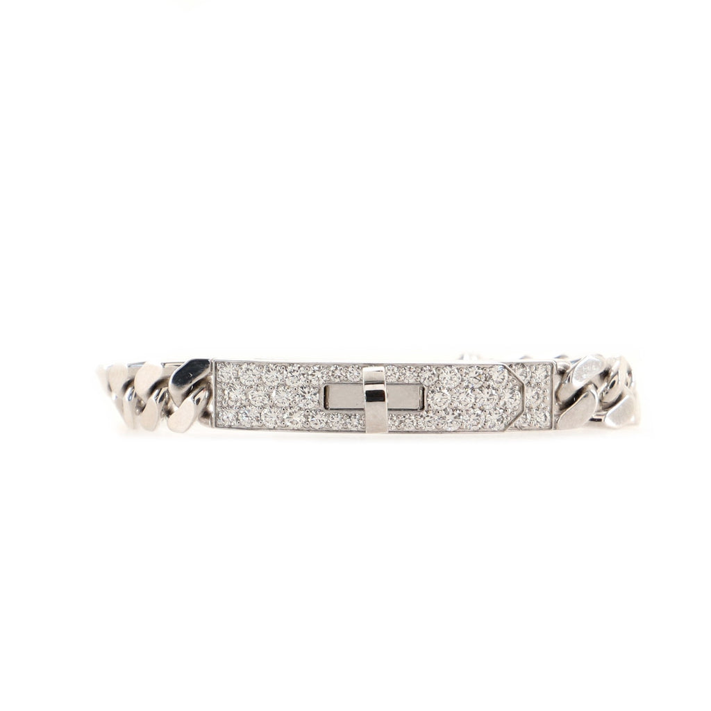 Kelly Gourmette Bracelet 18K White Gold and Pave Diamonds Extra Small