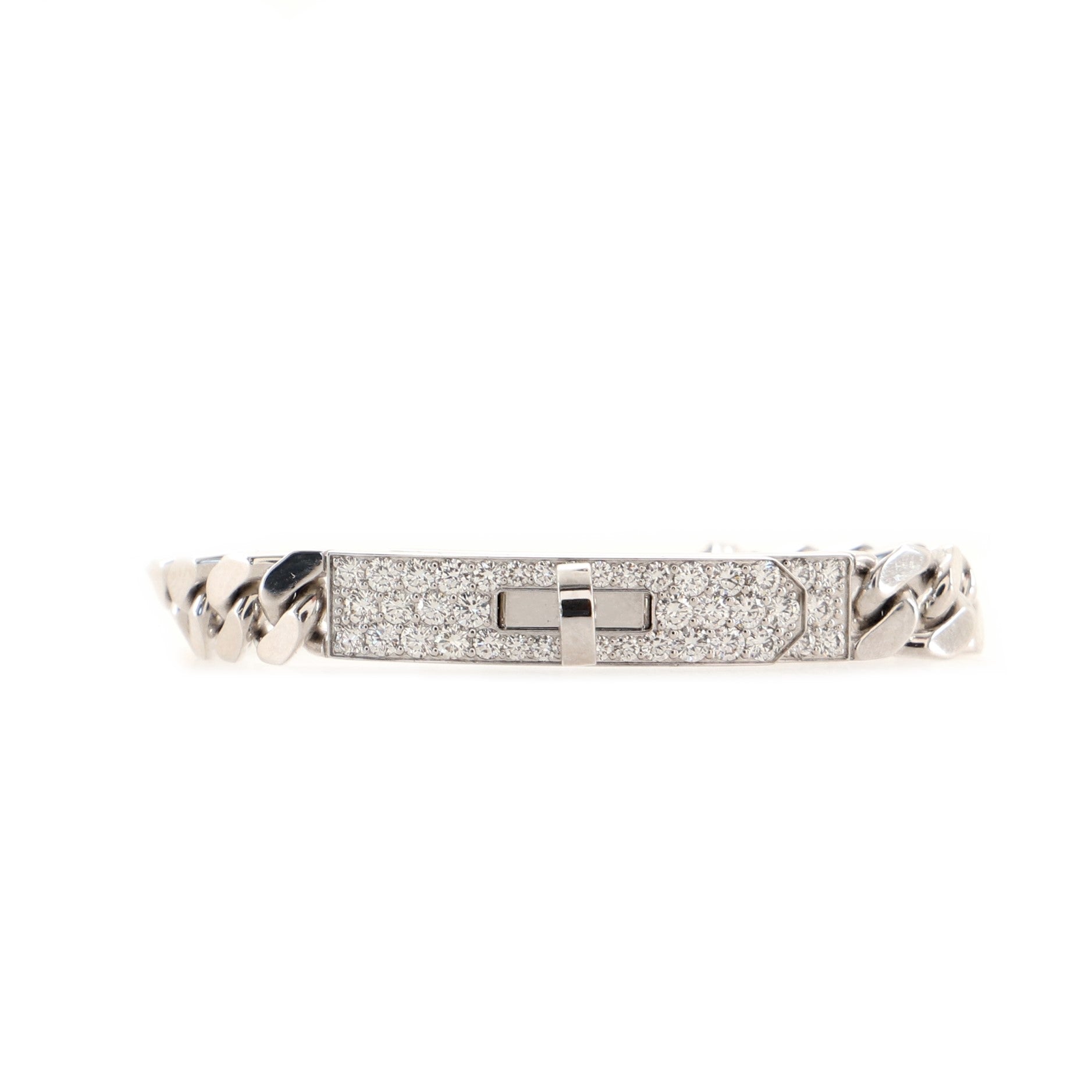 Kelly Gourmette Bracelet 18K White Gold and Pave Diamonds Extra Small