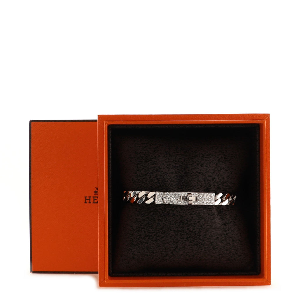 Kelly Gourmette Bracelet 18K White Gold and Pave Diamonds Extra Small