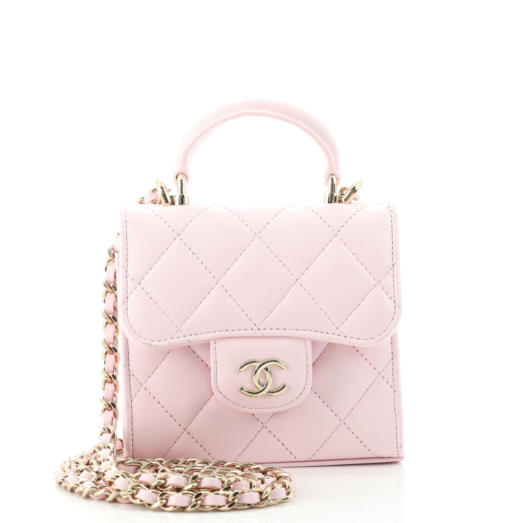Square Classic Flap Top Handle Clutch with Chain Quilted Lambskin