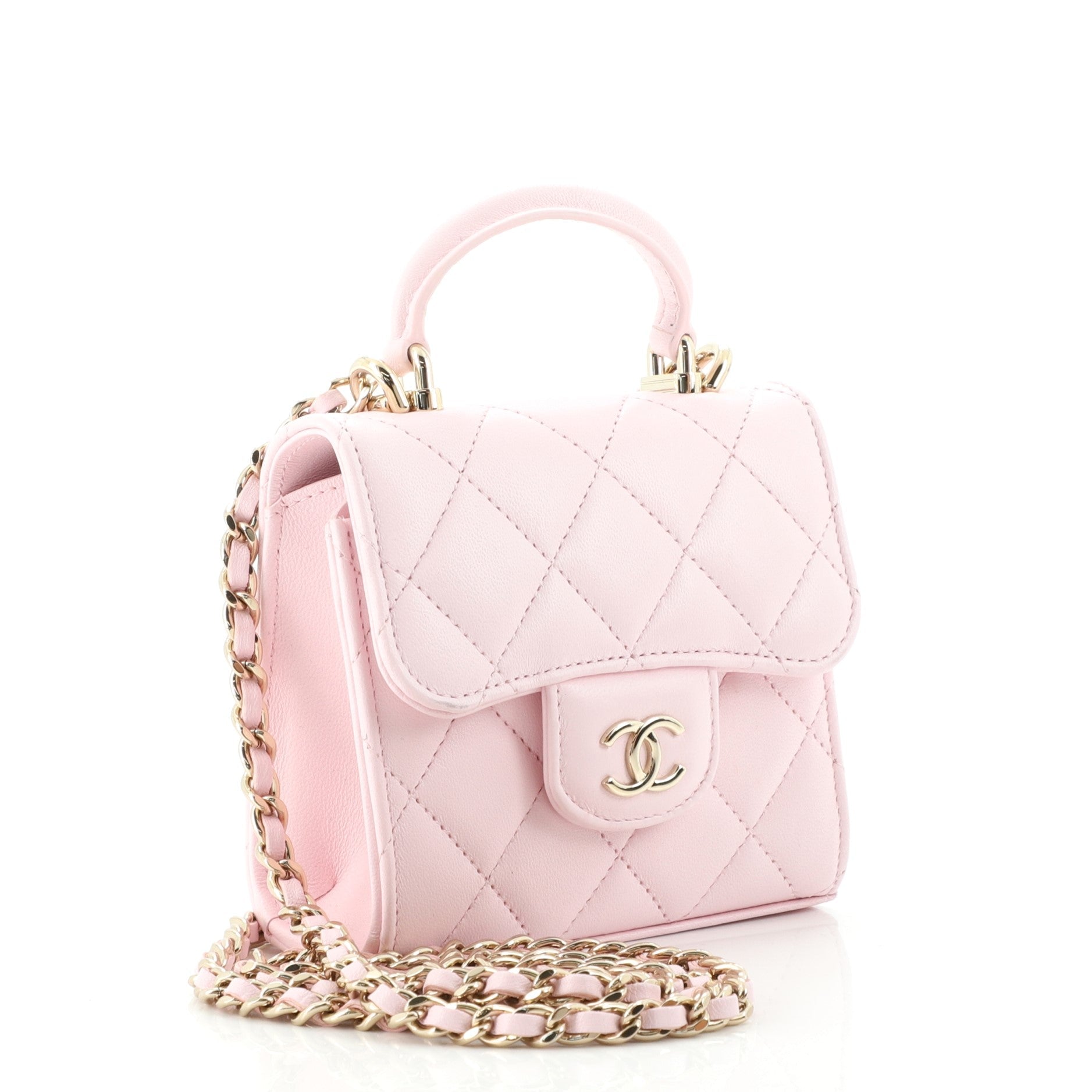 Square Classic Flap Top Handle Clutch with Chain Quilted Lambskin
