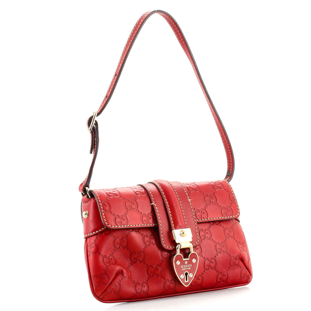 Vintage Heart Lock Flap Bag Guccissima Leather Mini