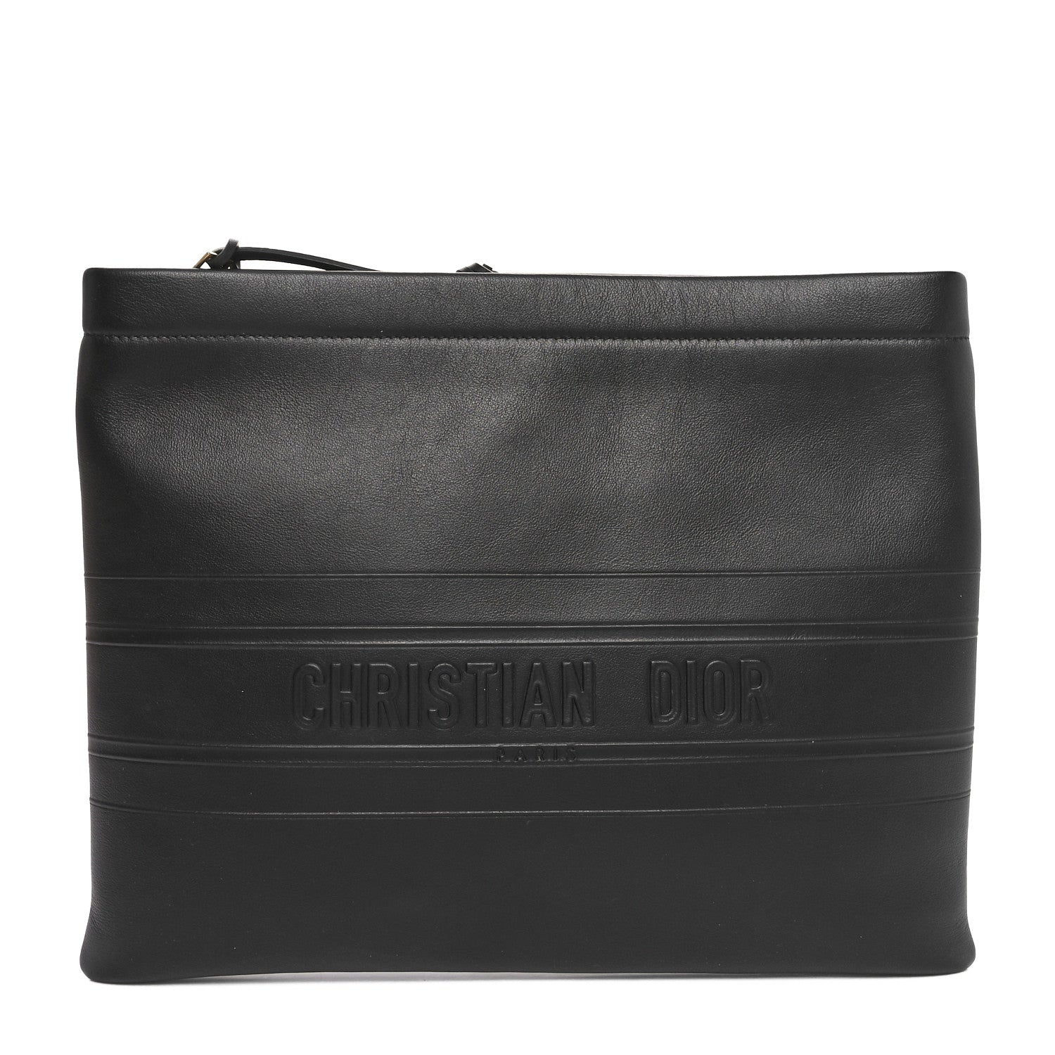 Calfskin Medium Diordouble Zip Pouch Black