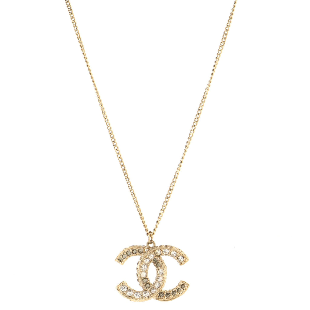CC Long Pendant Necklace Crystal Embellished Metal