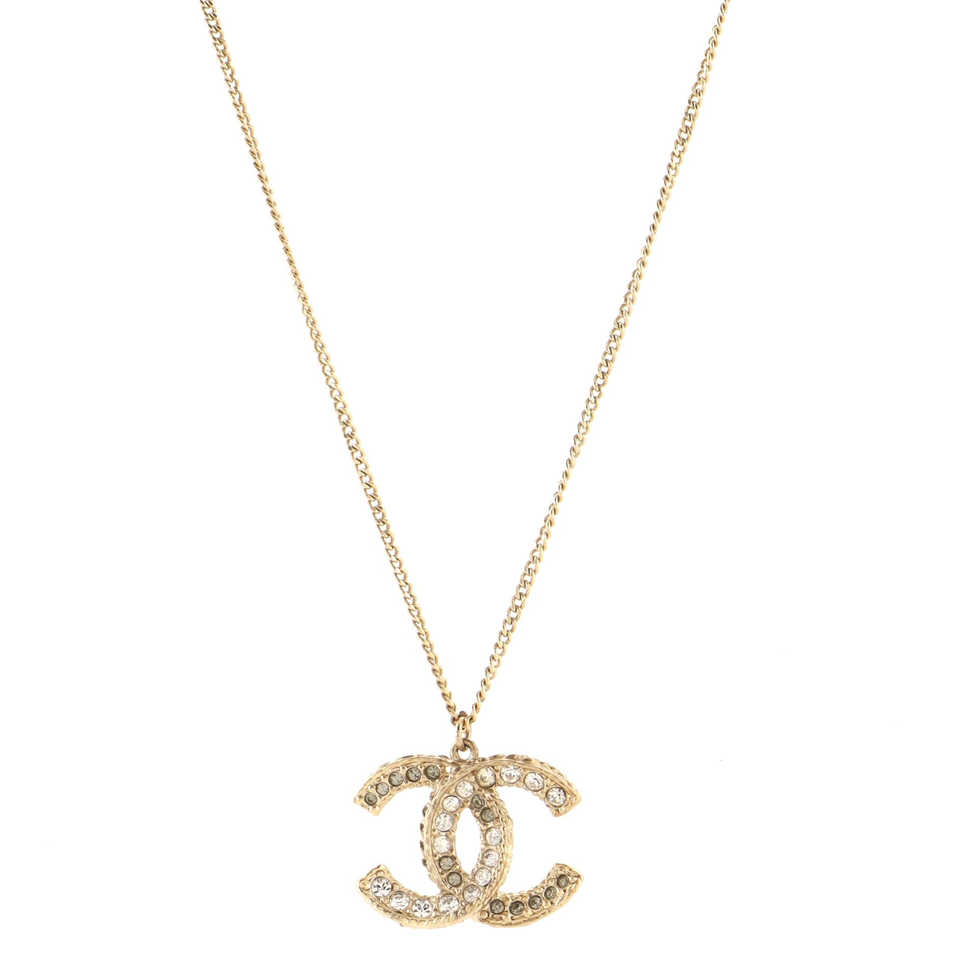 CC Long Pendant Necklace Crystal Embellished Metal