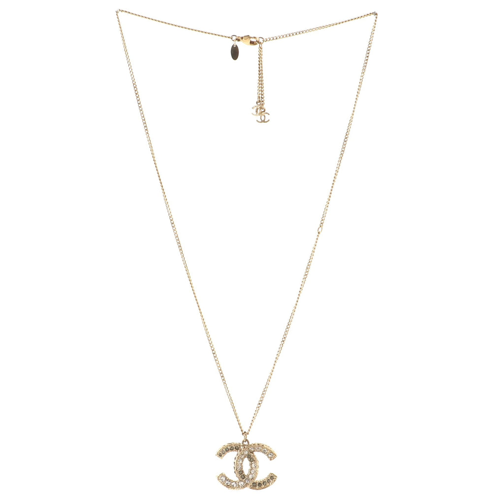 CC Long Pendant Necklace Crystal Embellished Metal