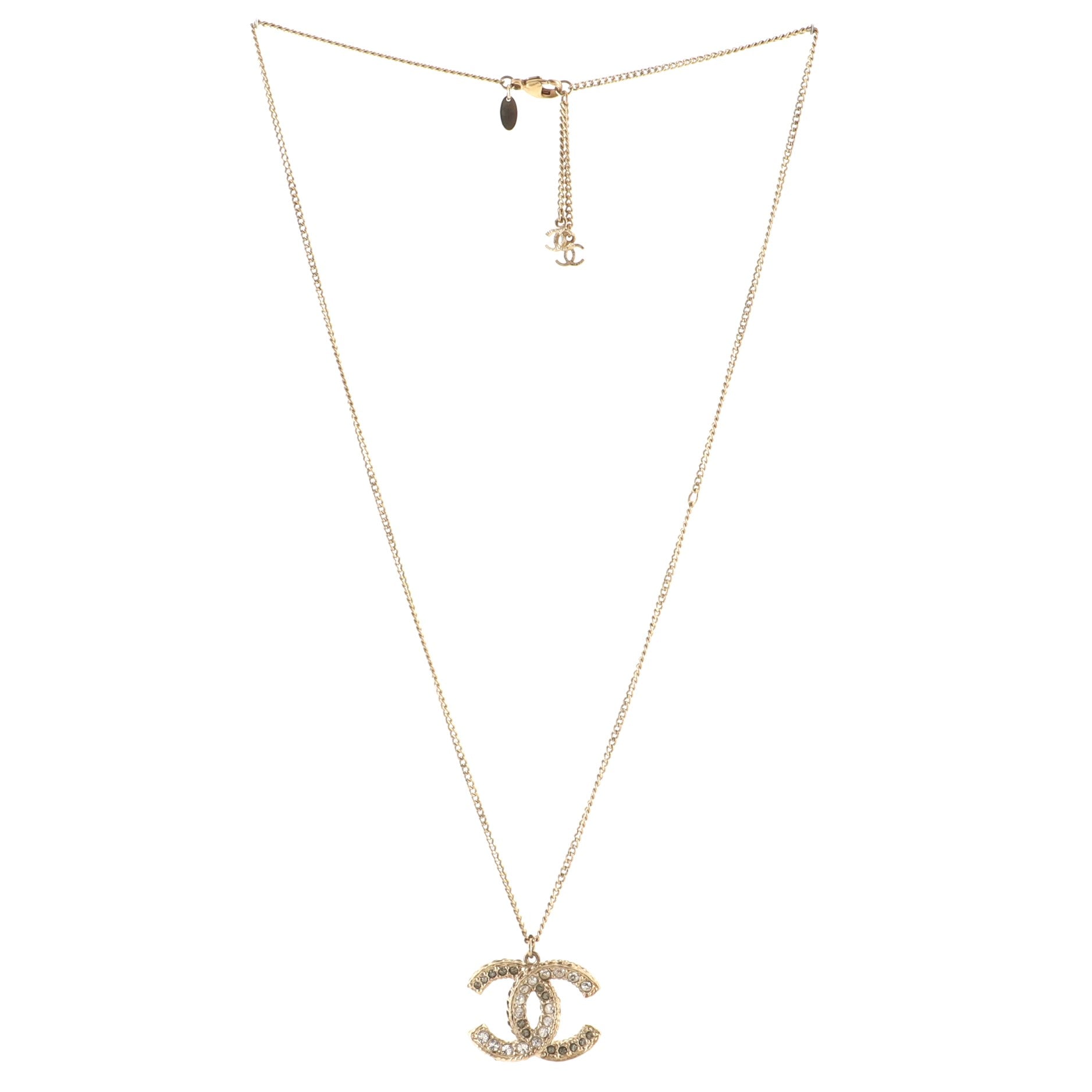 CC Long Pendant Necklace Crystal Embellished Metal