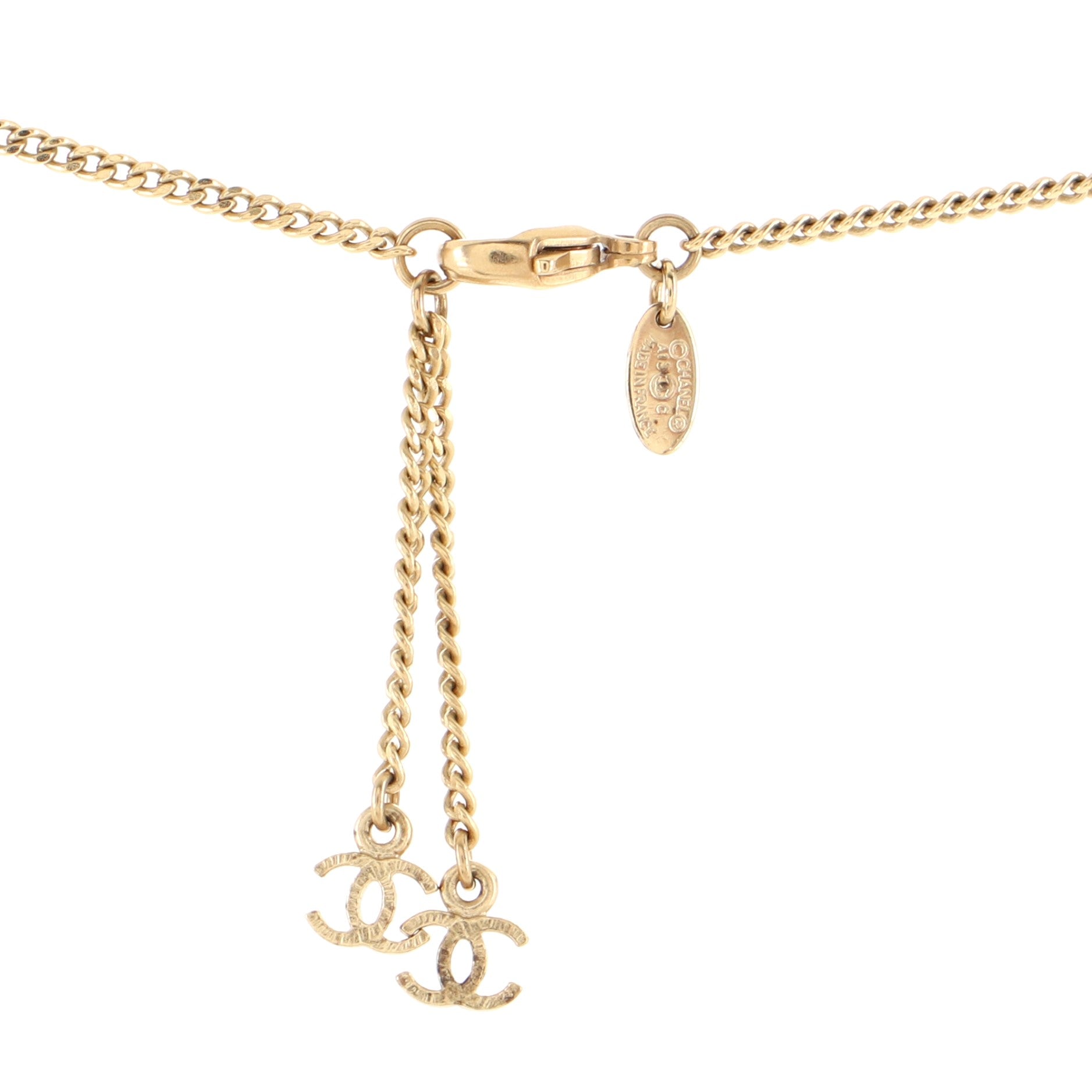CC Long Pendant Necklace Crystal Embellished Metal